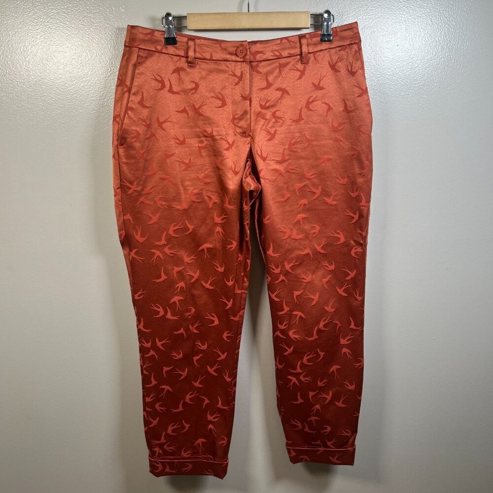 Wildfang Orange Jacquard Bird-Pattern Trousers